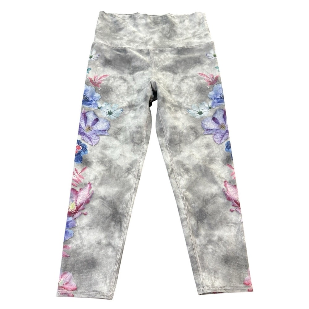 EVOLUTION AND CREATION Womens S Gray Tie Dye Floral High Rise Yoga Leggings